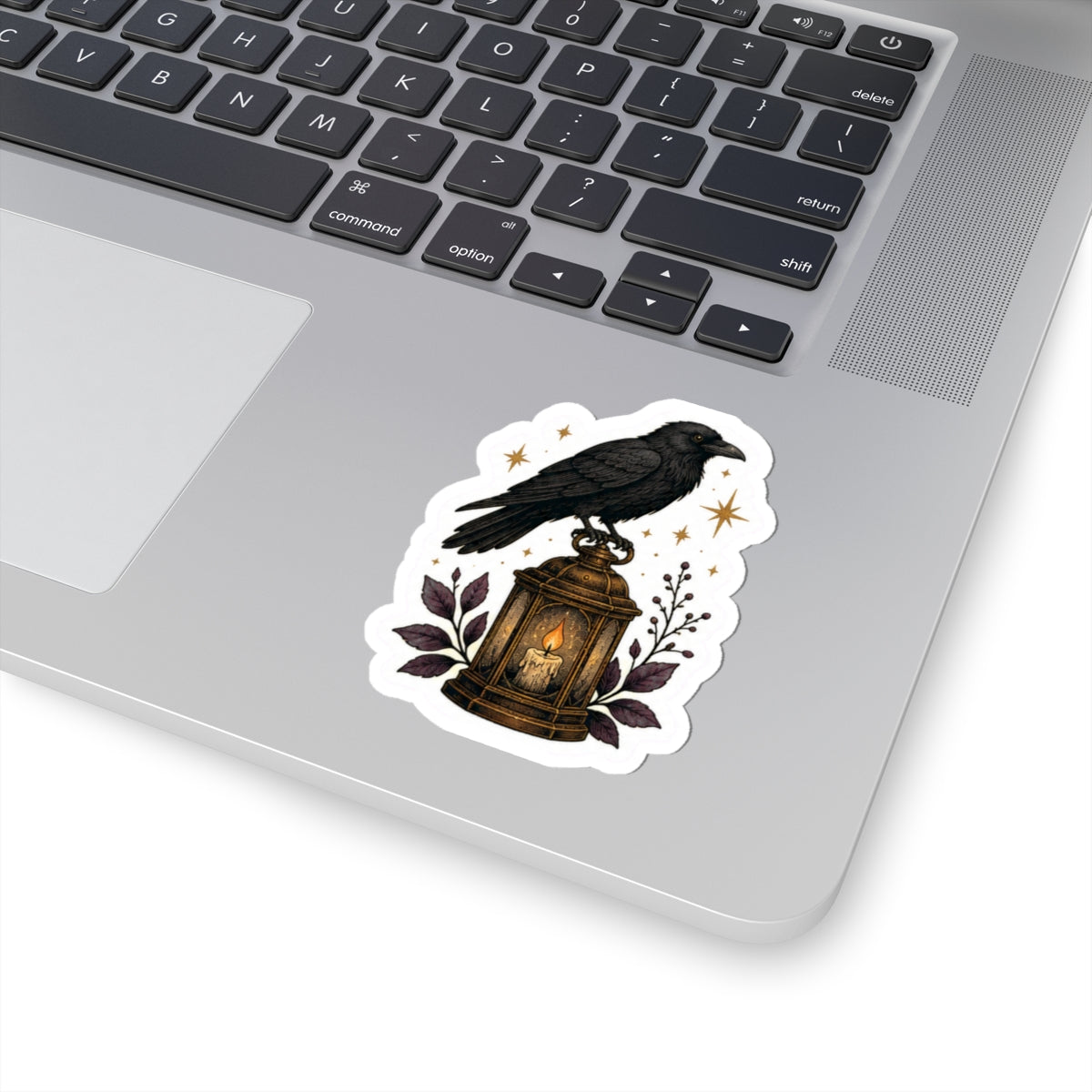 Raven & Lantern Kiss-Cut Sticker — Gothic Crow Sticker for Laptops, Journals & Witchy Decor
