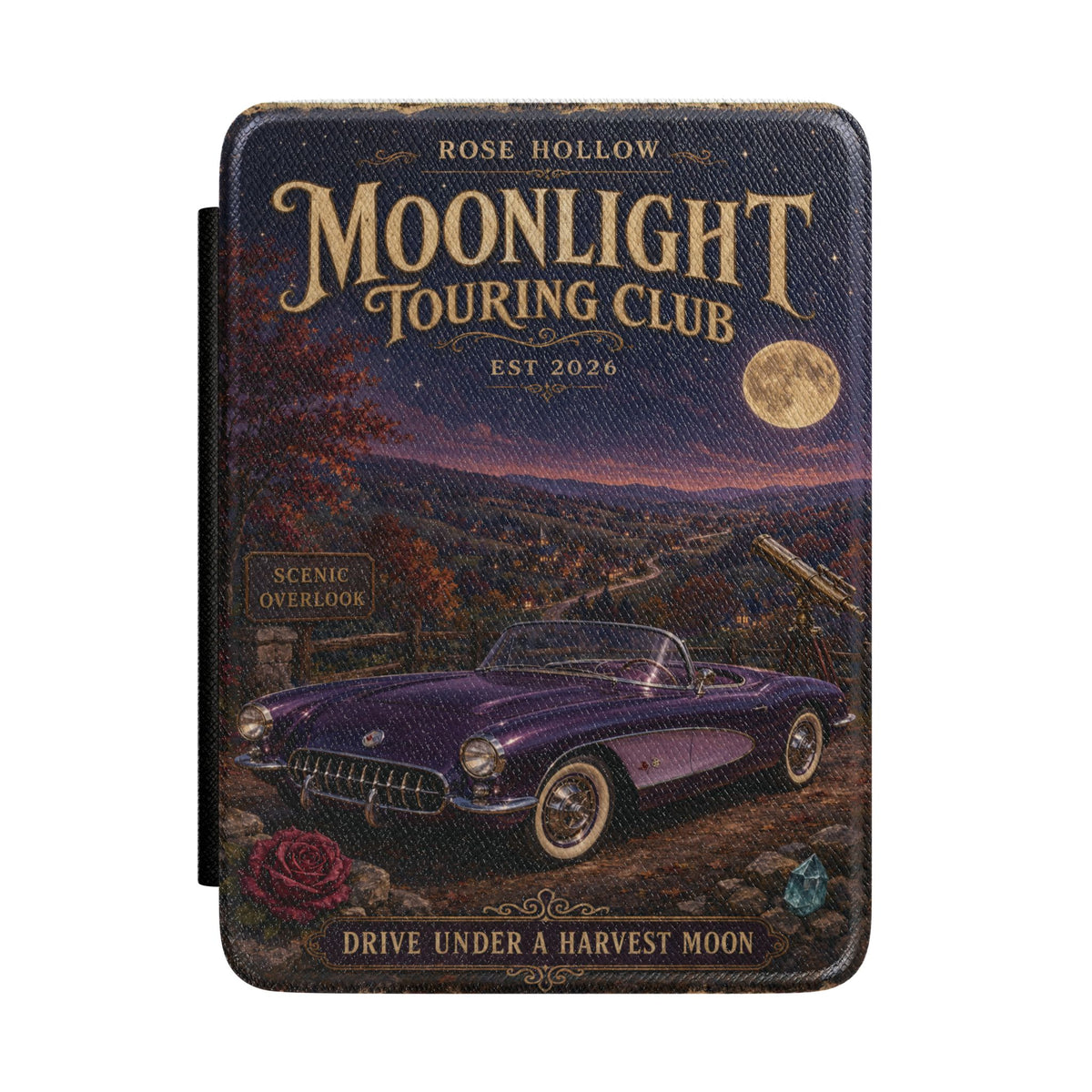 Moonlight Touring Club Kindle Case — Vintage Convertible Night Drive Cover