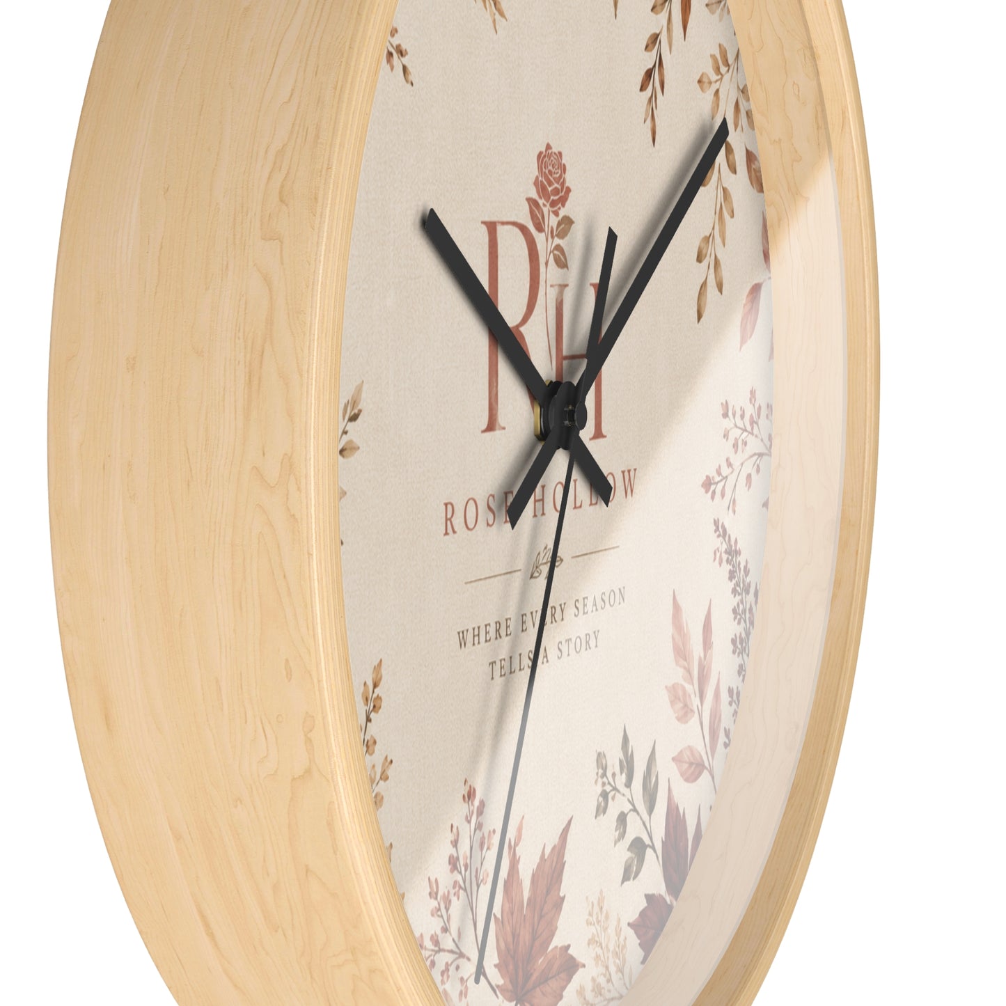 Autumn Botanical Wall Clock — Rustic Floral Timepiece