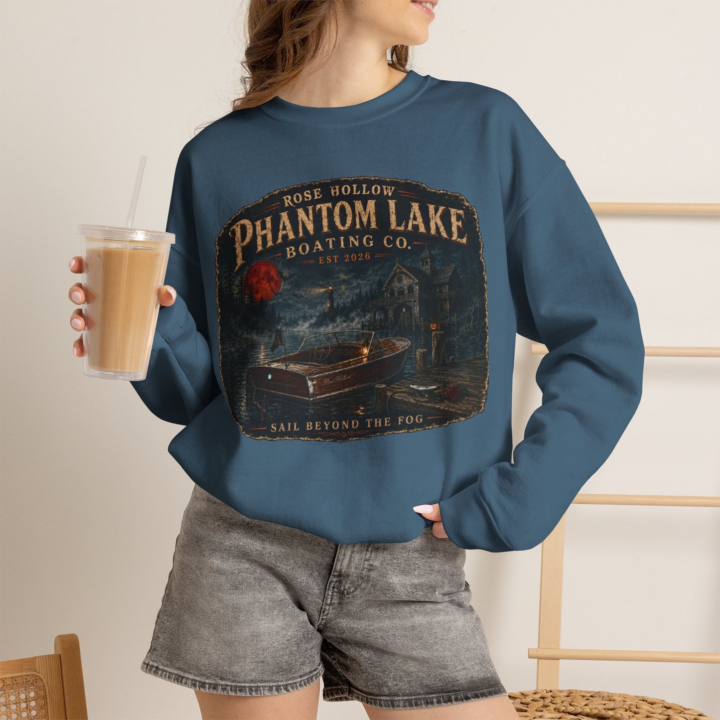 Phantom Lake Boating Co. Crewneck Sweatshirt | Vintage Lake Scene