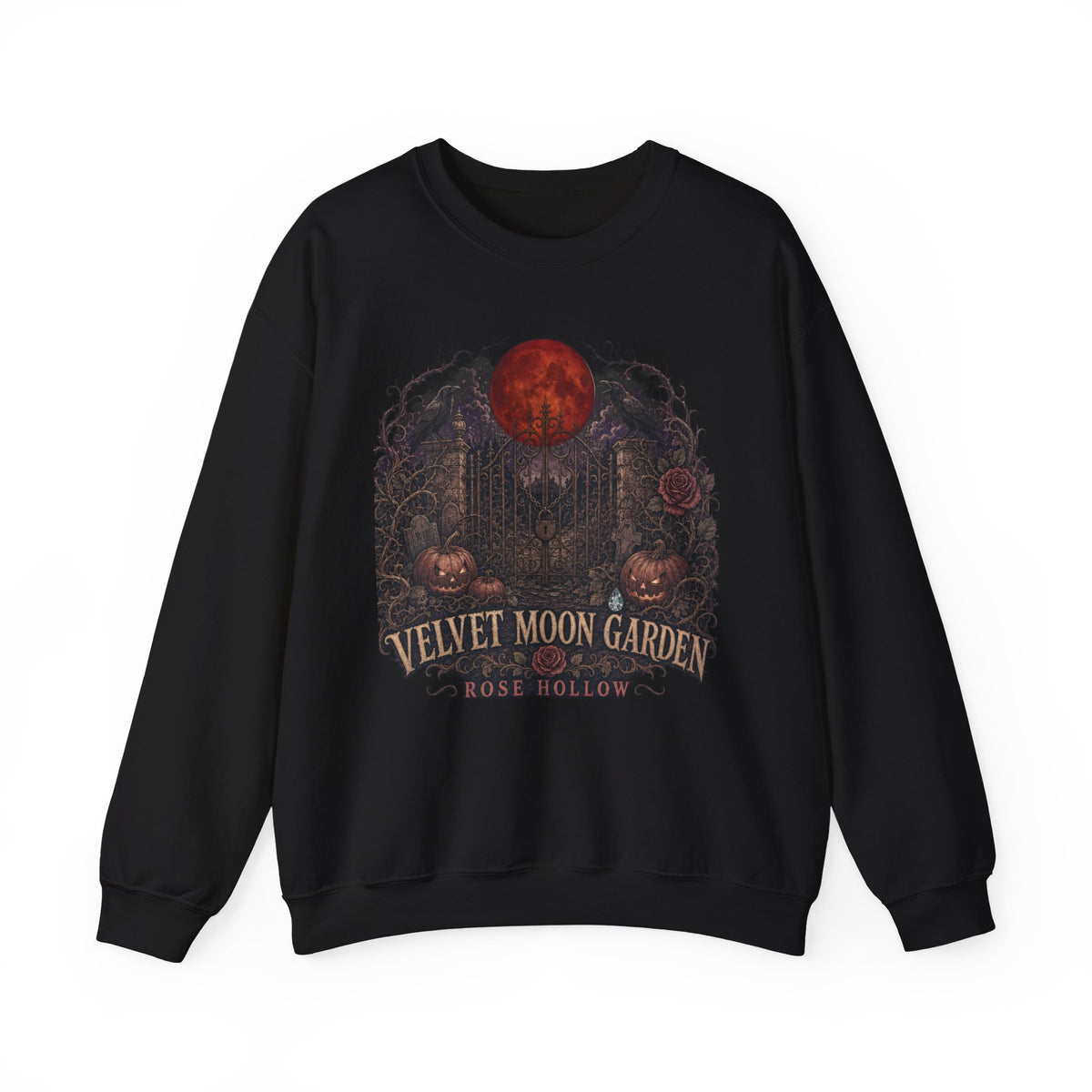 Velvet Moon Garden Crewneck Sweatshirt | Gothic Pumpkin Moon