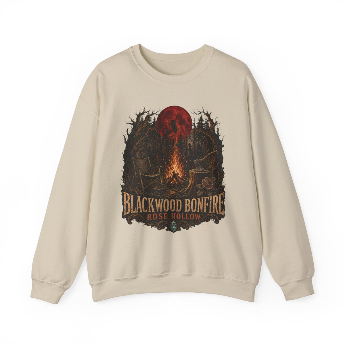 Blackwood Bonfire campfire crewneck | Rosie Hollow spooky moon sweatshirt