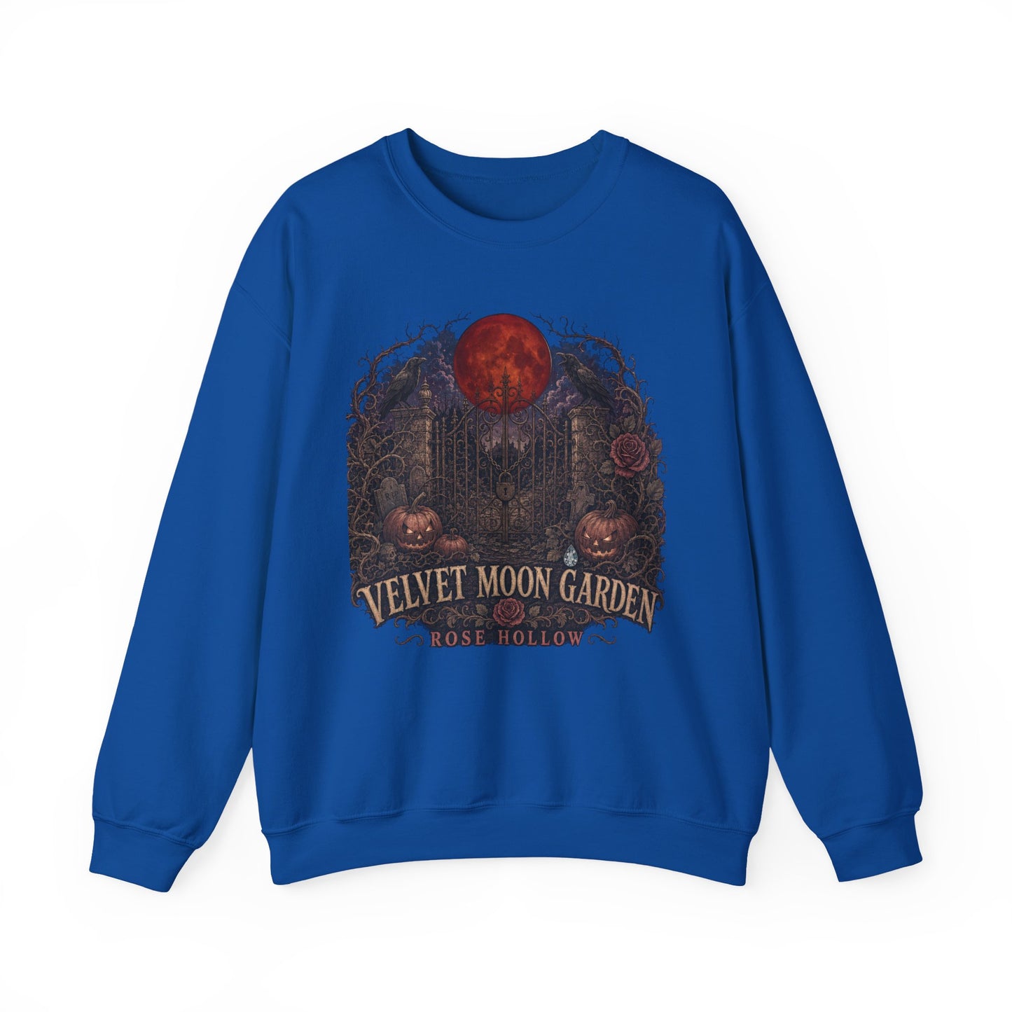 Velvet Moon Garden Crewneck Sweatshirt | Gothic Pumpkin Moon